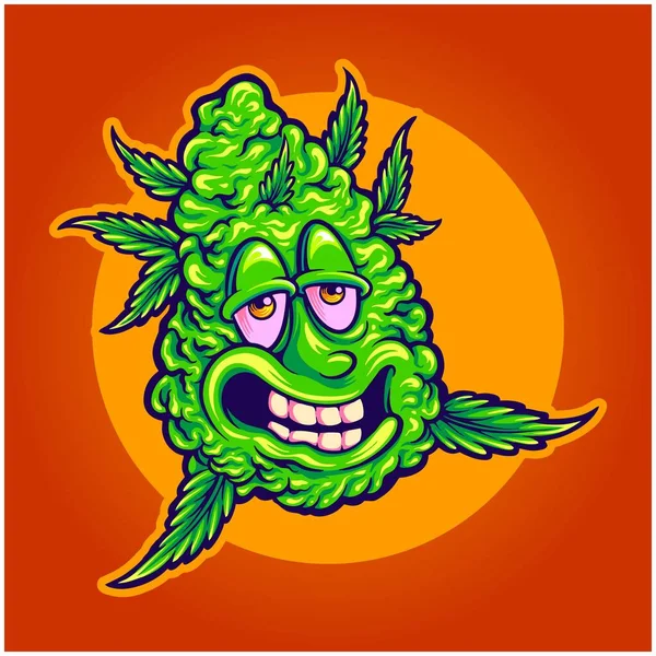 Lustige Lustige Kräutermonster Cannabis Knospenvektor Illustrationen Für Ihre Arbeit Logo — Stockvektor