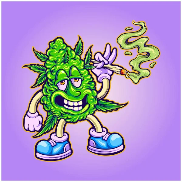 Blazing Funky Cannabis Bud Smoking Weed Vector Illustrations Your Work — Vector de stock