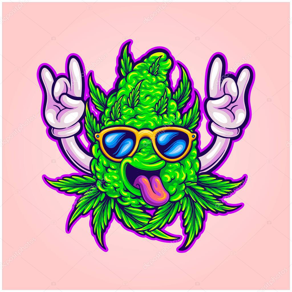 Funky fabulous cannabis buds with sunglasses vector illustrations for your work logo, merchandise t-shirt, stickers and label designs, poster, greeting cards advertising business company or brands