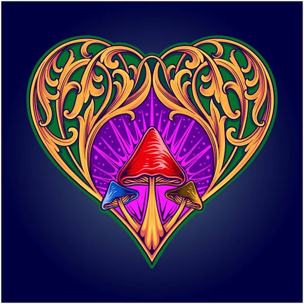 Corazón Floral Grabado Con Acentos Setas Ilustraciones Vectoriales Para Logotipo — Archivo Imágenes Vectoriales
