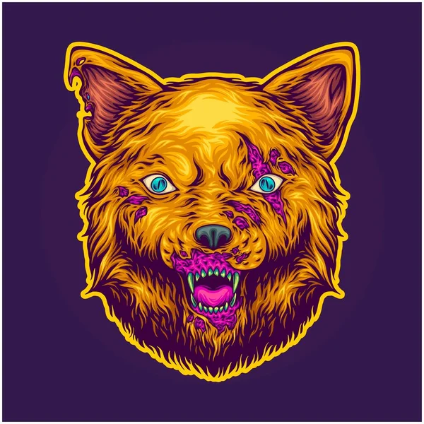 Štěkání Noční Můry Strašidelný Pes Hlava Zombie Vektorové Ilustrace Pro — Stockový vektor