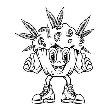 İş logonuz, ticari tişörtünüz, çıkartmalarınız ve etiket tasarımlarınız, posterleriniz, tebrik kartlarınız reklam şirketiniz veya markalarınız için mizahi kenevir kekleri eğlenceli çizimler monokrom vektör çizimleri