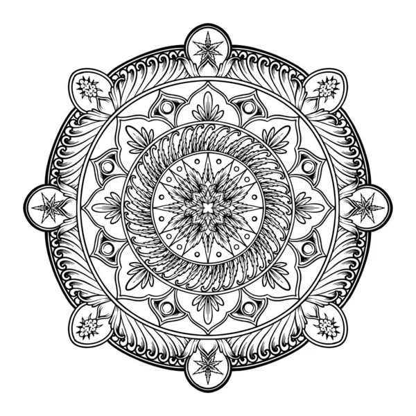 Mandala Psychédélique Avec Ornements Feuilles Cannabis Illustrations Vectorielles Monochromes Pour — Image vectorielle
