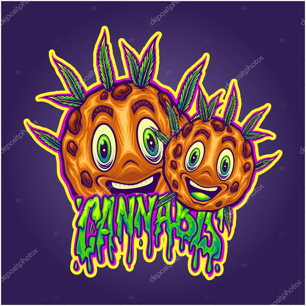 Cannabis cookies with experience blissful relaxation vector illustrations for your work logo, merchandise t-shirt, stickers and label designs, poster, greeting cards advertising business company or brands