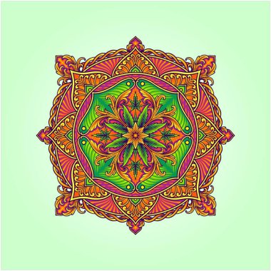 İş logosu, ticari tişört, çıkartma ve etiket tasarımları, poster, tebrik kartı reklam şirketi veya markalar için Orta Doğu kenevir çiçek mandala desenleri vektör çizimleri