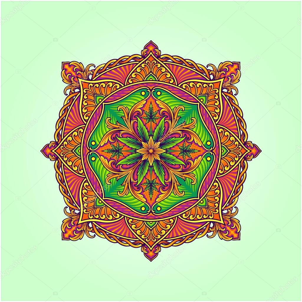 Middle eastern cannabis flower mandala patterns vector illustrations for your work logo, merchandise t-shirt, stickers and label designs, poster, greeting cards advertising business company or brands