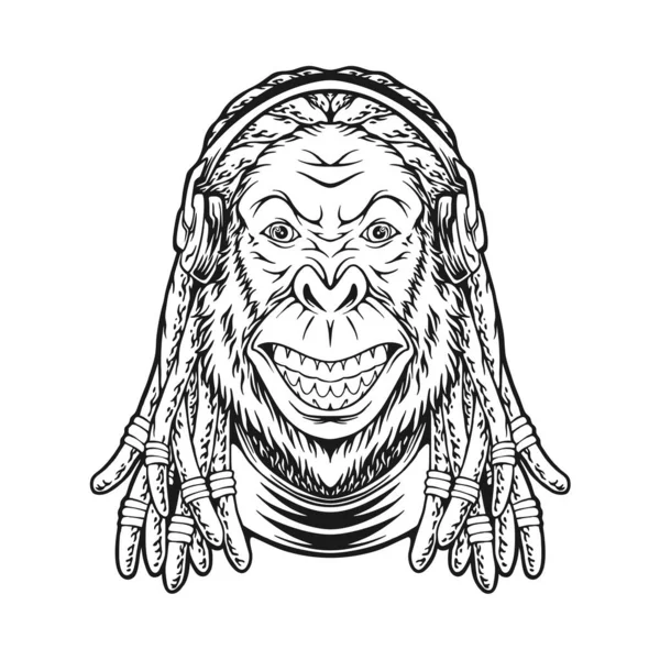 Ritmos Salvajes Gorila Dreadlock Monocromo Vector Ilustraciones Para Trabajo Logotipo — Archivo Imágenes Vectoriales