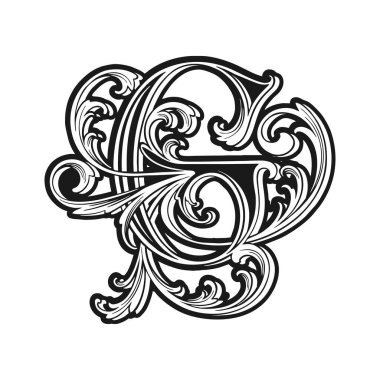 Klasik zarafet G monogram harfleri logo monokrom vektör çizimleri iş logonuz, ticari tişört, çıkartmalar ve etiket tasarımları, poster, tebrik kartı reklam şirketi veya markalar için