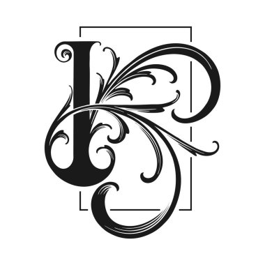 İş logonuz, ticari ürün tişörtünüz, çıkartmalarınız ve etiket tasarımlarınız için klasik K monogramı ana hatlı vektör çizimleri, poster, tebrik kartı reklam şirketleri veya markalar.