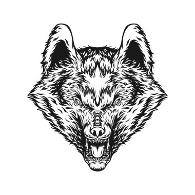 İş logonuz, ticari tişörtünüz, çıkartmalarınız ve etiket tasarımlarınız, posteriniz, tebrik kartlarınız reklam şirketiniz veya markalarınız için tek renkli vektör çizimlerine dadanan vahşi kurtlar.