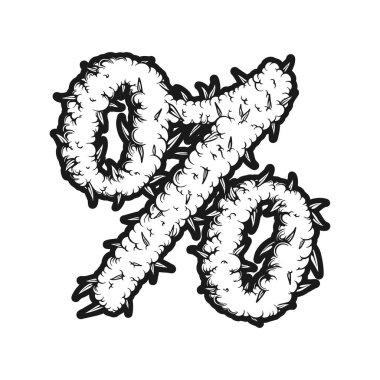 İş logonuz, ticari tişörtünüz, çıkartmalarınız ve etiket tasarımlarınız için ot büyüme yaprağı yüzde sembolü monokrom vektör çizimleri, poster, tebrik kartları reklam şirketi veya markalar