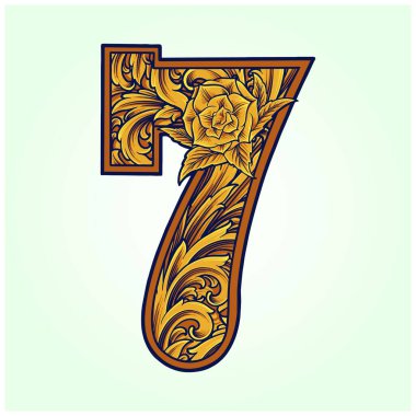 7 numaralı lüks monogram logosu iş logosu, ticari tişört, çıkartma ve etiket tasarımları, poster, tebrik kartı reklam şirketi veya markalar için klasik gösterişli vektör çizimleri