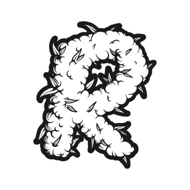 Yapraklı harfler R kenevir tomurcuk vektör çizimleri iş logonuz, ticari tişörtler, çıkartmalar ve etiket tasarımları, poster, tebrik kartları reklam şirketi veya markalar için