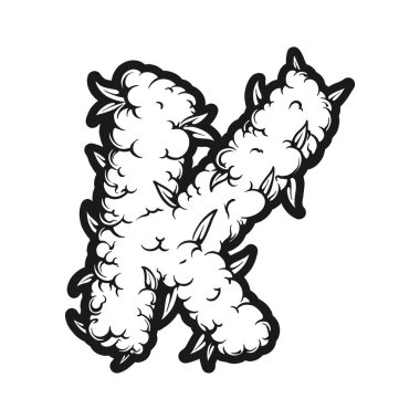 İş logonuz, ticari ürünleriniz, çıkartmalarınız ve etiket tasarımlarınız için kenevir tomurcuğu vektör çizimleri içeren K yaprağı, poster, tebrik kartı reklam şirketi veya markalarınız için