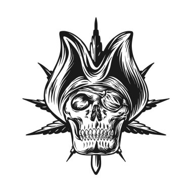 İş logonuz için korsan cennet kafatası ot yaprağı silueti vektör çizimleri, ticari tişörtler, çıkartmalar ve etiket tasarımları, poster, tebrik kartları reklam şirketi veya markalar