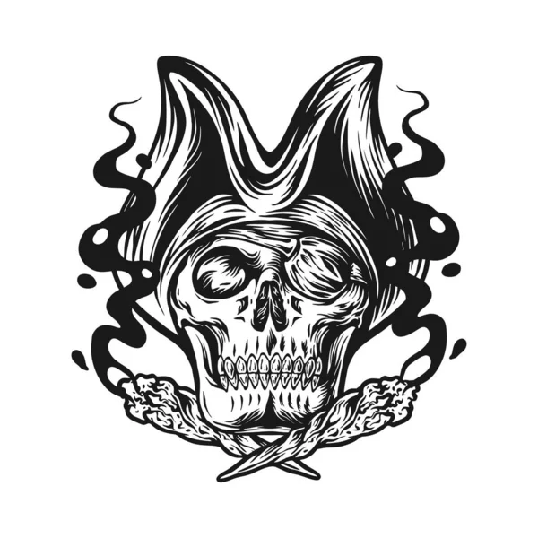 Fantasia Pirata Cranio Fumare Cannabis Silhouette Vettoriale Illustrazioni Vostro Logo Grafiche Vettoriali