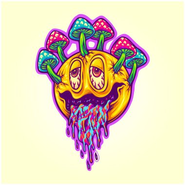 Emoji Büyüsü mantarı sihirli saykodelik vektör çizimleri iş logonuz, ticari tişörtler, çıkartmalar ve etiket tasarımları, poster, tebrik kartları reklam şirketi veya markalar için