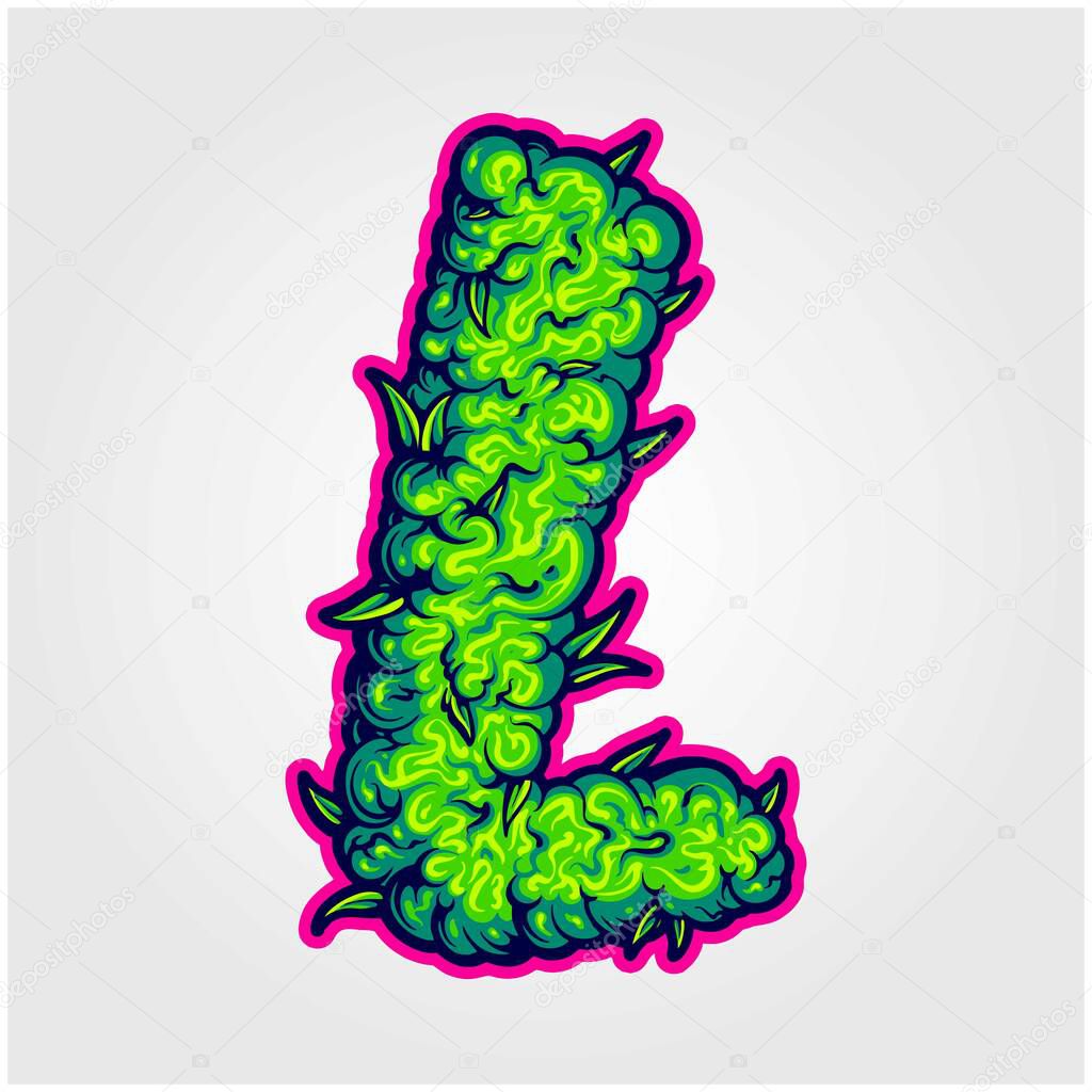 Blooming bud letter L cannabis leaf vector illustrations for your work logo, merchandise t-shirt, stickers and label designs, poster, greeting cards advertising business company or brands
