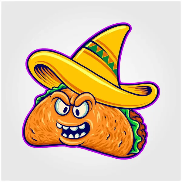 Rolig Festival Mexikanska Taco Snabbmat Vektor Illustrationer För Ditt Arbete Stockvektor