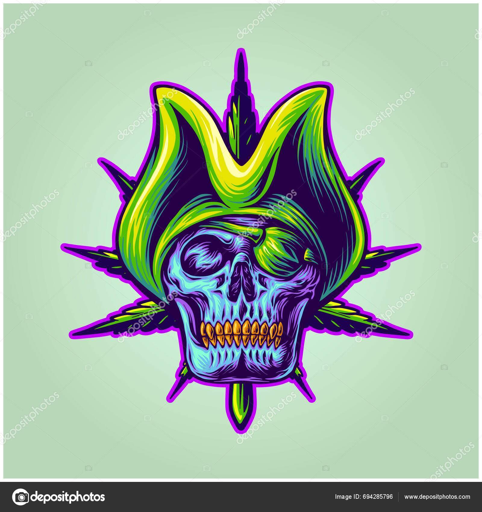 Cannabis Leaf Pirate Skull Ornament Vector Illustrations Your Work Logo ...
