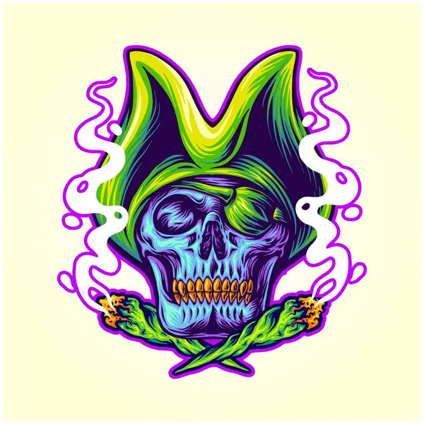 Pirate Skull Paradise Joint Weed Smoke Vector Illustrations Your Work Illustrazioni Stock Royalty Free