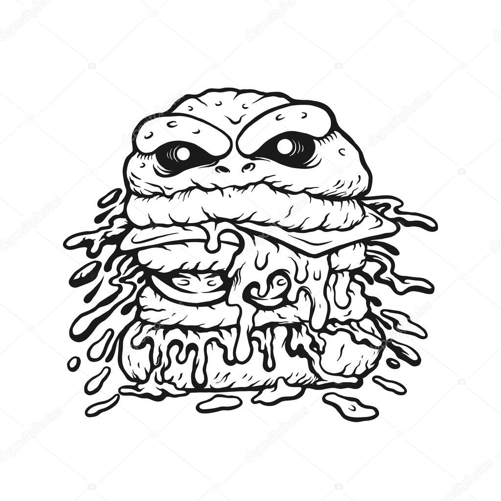 Burger Beast with Dripping Cheese Silhouette Design vector illustrations for your work logo, merchandise t-shirt, stickers and label designs, poster, greeting cards advertising business company or brands