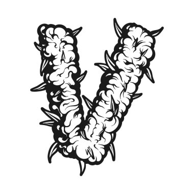 İş logonuz, ticari ürün tişörtünüz, çıkartmalarınız ve etiket tasarımlarınız, poster, tebrik kartı reklam şirketiniz veya markalarınız için Cannabis Buds Silhouette Tasarım vektör çizimleri tarafından oluşturulan V harfi