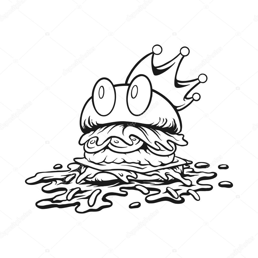 Burger King Character with Sauce Drips Silhouette Design vector illustrations for your work logo, merchandise t-shirt, stickers and label designs, poster, greeting cards advertising business company or brands