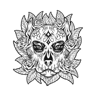 Köpek Kafatası Dia de los Animales Siluet İş logonuz için tasarım vektör çizimleri, ticari tişört, çıkartmalar ve etiket tasarımları, poster, tebrik kartı reklam şirketi veya markalar