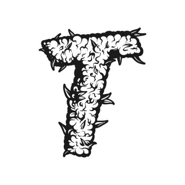 İş logonuz, ticari ürün tişörtünüz, çıkartmalarınız ve etiket tasarımlarınız, poster, tebrik kartı reklam şirketiniz veya markalarınız için Kenevir Yaprağı şekilli T Harfleri Tasarım Vektör çizimleri.