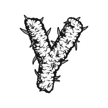 Marihuana Yaprağı Stili Y Monogramı Siluet vektör çizimleri iş logonuz, ticari tişörtler, çıkartmalar ve etiket tasarımları, poster, tebrik kartı reklam şirketi veya markalar için