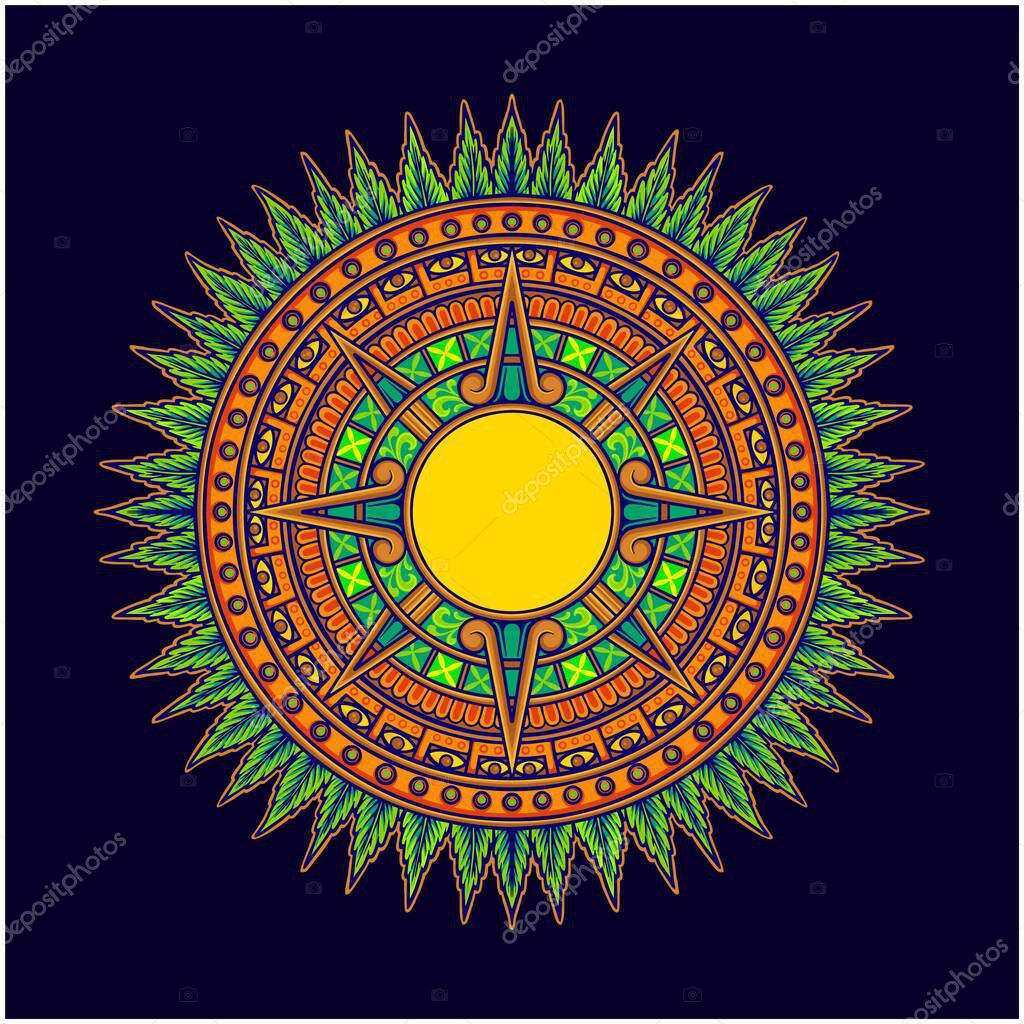 Weed Geometric Sunburst Design With Intricate weed Pattern vector illustrations for your work logo, merchandise t-shirt, stickers and label designs, poster, greeting cards advertising business company or brands
