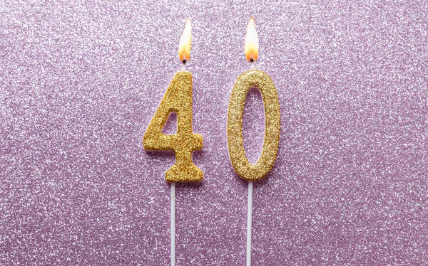 Gold Number Celebration Candles Light Pink Glittering Background — Stock Photo, Image