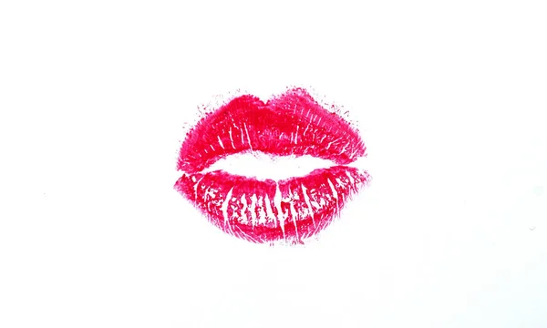 Embrasser Rouge Lèvres Unique Imprimé Isolé Sur Fond Blanc — Photo
