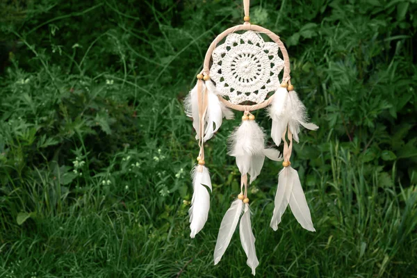Belle Attrape Rêves Amulette Chamane Amérindienne Dans Forêt Été — Photo