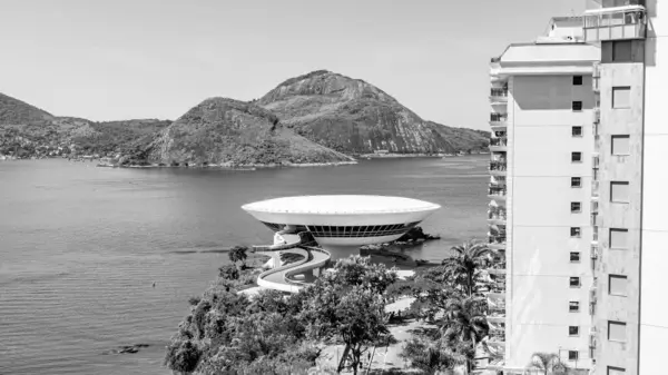 Foto Niteroi Contemporary Art Museum Rio Janeiro Brasilien Svartvitt Detta — Stockfoto