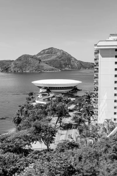 Fotografie Muzea Současného Umění Niteroi Rio Janeiro Brazílie Černobílém Toto — Stock fotografie