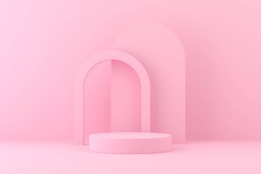 Soyut 3D podyum. Ürün sunumu için en küçük sahne. 3d çizim illüstrasyonu.