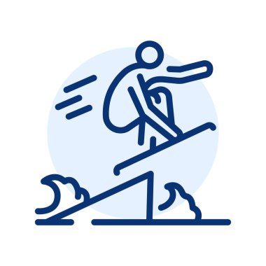 Skimboarding black line icon. Water activity.