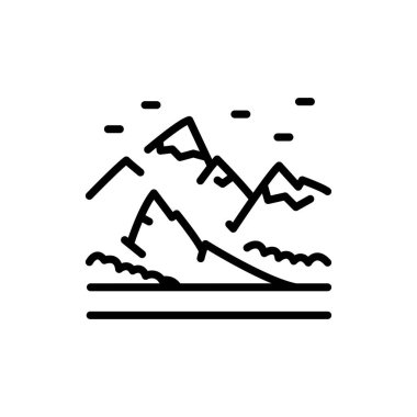 Rocks land black line icon. Nature landscape. Pictogram for web page.