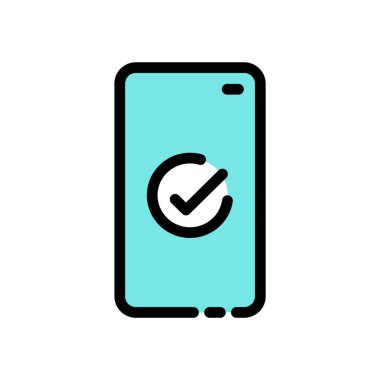 Smartphone and checkmark color line icon. Approved tick notification