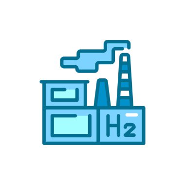 Factory production H2 color line icon. Hydrogen energy. Isolated vector element. Outline pictogram for web page, mobile app, promo