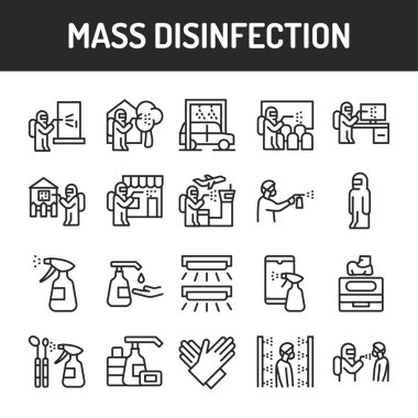 Toplu dezenfeksiyon renk çizgisi simgeleri ayarlandı. İzole vektör ögesi. 