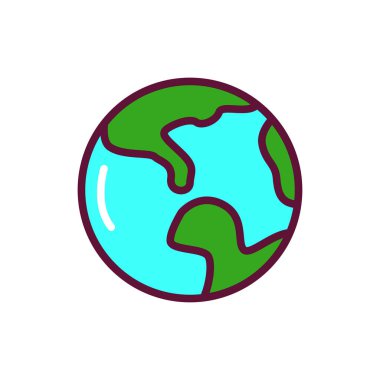 Dünya gezegeni renk çizgisi ikonu. Web sayfası, mobil uygulama, tanıtım için resim grafiği. 
