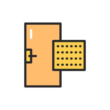 Ön görünüm kapalı pvc kapı renk çizgisi simgesi. İzole vektör elementi. Web sayfası, mobil uygulama, tanıtım için resim çizelgesi