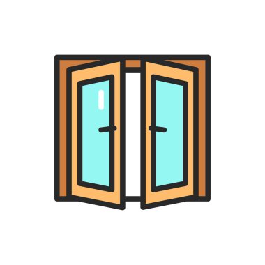 Ön manzara çift kapılı renk çizgisi simgesi. İzole vektör elementi. Web sayfası, mobil uygulama, tanıtım için resim çizelgesi