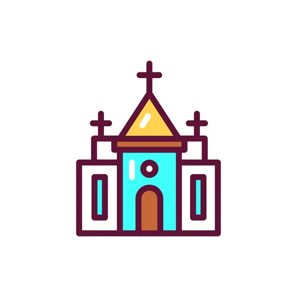 Bâtiment Église Couleur Ligne Icône Élément Vectoriel Isolé Pictogramme Contour — Image vectorielle