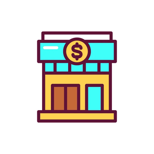 Building Bank Color Line Icon Isolated Vector Element Outline Pictogram — 스톡 벡터