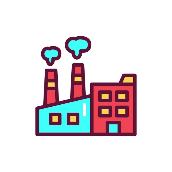 Building Factory Color Line Icon Isolated Vector Element Outline Pictogram — Vettoriale Stock
