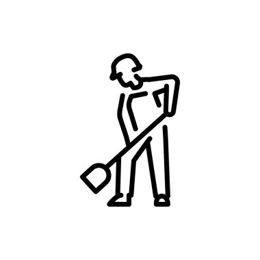Shovel worker olor line icon. Road construction. Pictogram for web page
